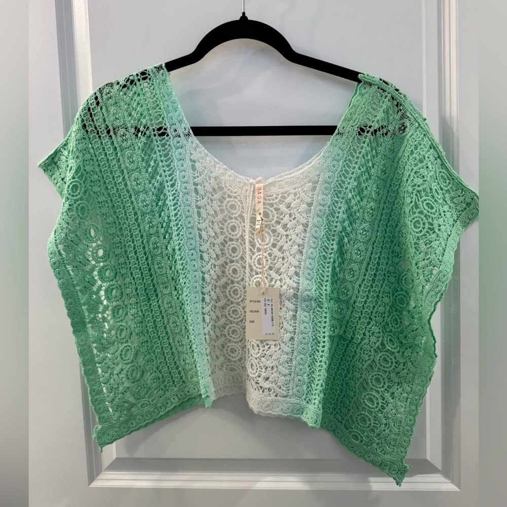 Raga Brand Green and white crochet knit top
